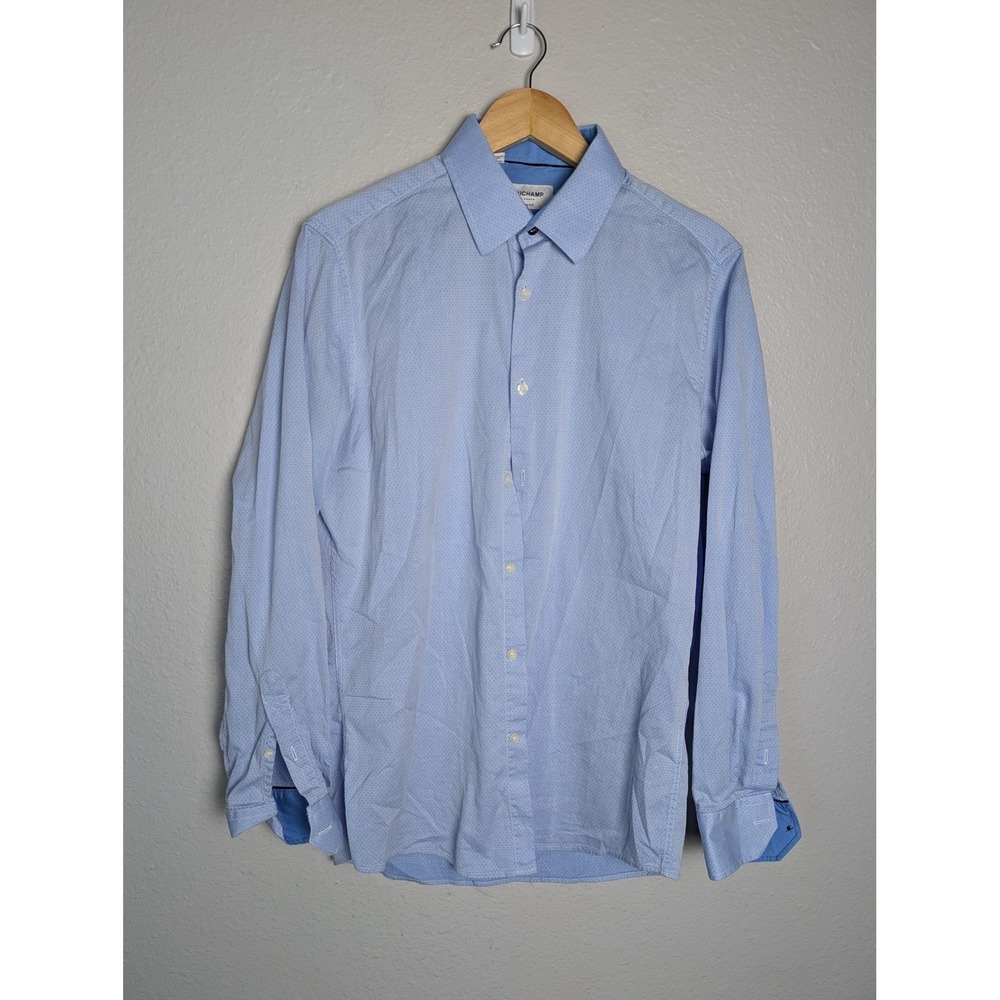 Duchamp London Dress Shirt Mens 16 Blue Geometric Slim‎ Fit Long Sleeve